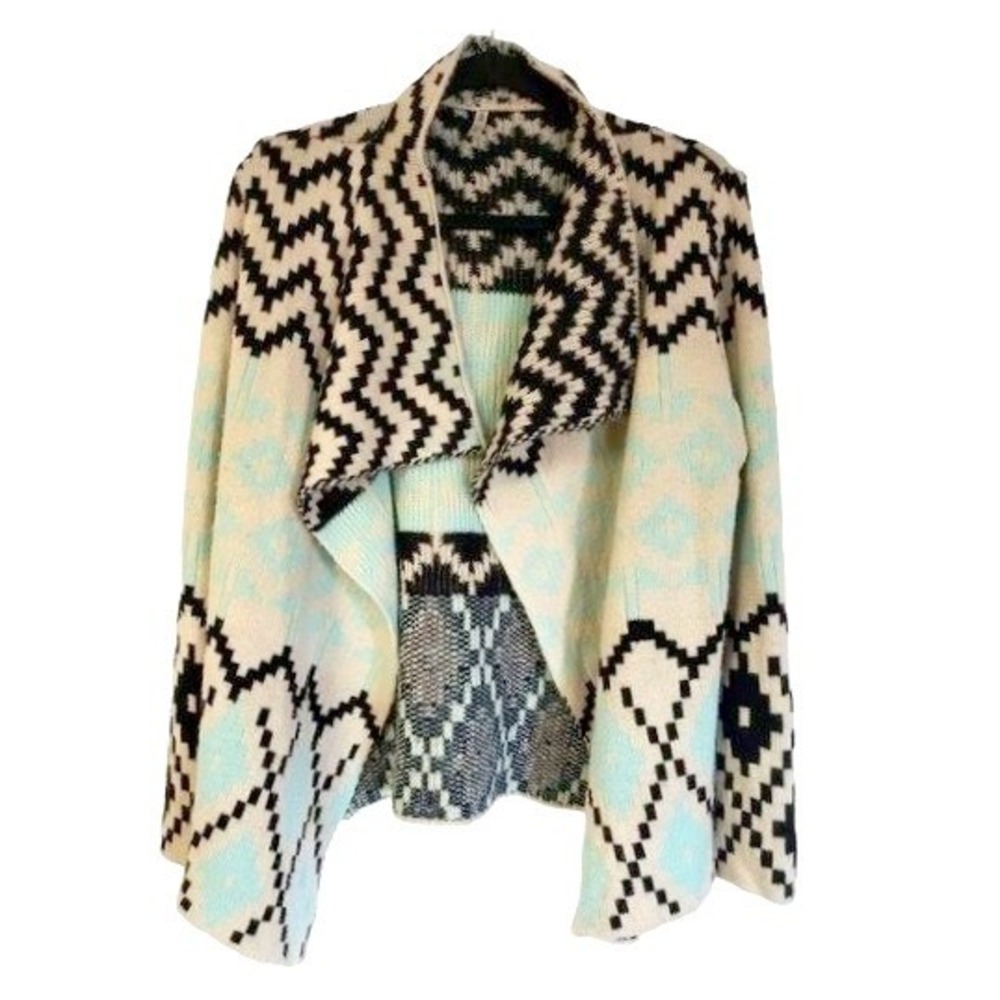 Kate Collection Waterfall Cardigan‎ Large Southwest Open Front Green Black